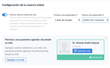 Agenda - Configurar reserva online de cita